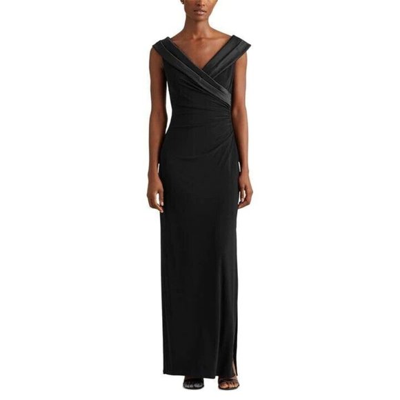 Lauren Ralph Lauren Leonetta Ruched Long Evening Formal Dress Size 6 Black - Picture 2 of 8